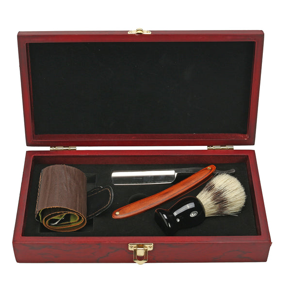 4Pcs Shaver Kit Cut Throat Straight Razor Shaving Brush Strop Wooden Box Gift Set - Deals Kiosk