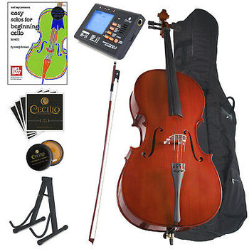 CECILIO FULL SIZE 4/4 ACOUSTIC CELLO STUDENT w/ TUNER, LESSON BOOK 4/4CCO-100 - Deals Kiosk