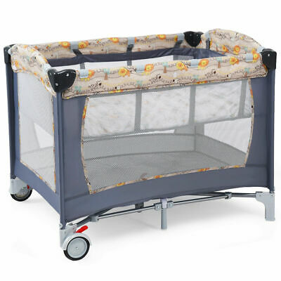 Foldable Baby Crib Playpen Playard Pack Travel Infant Bassinet Bed Music Gray - Deals Kiosk
