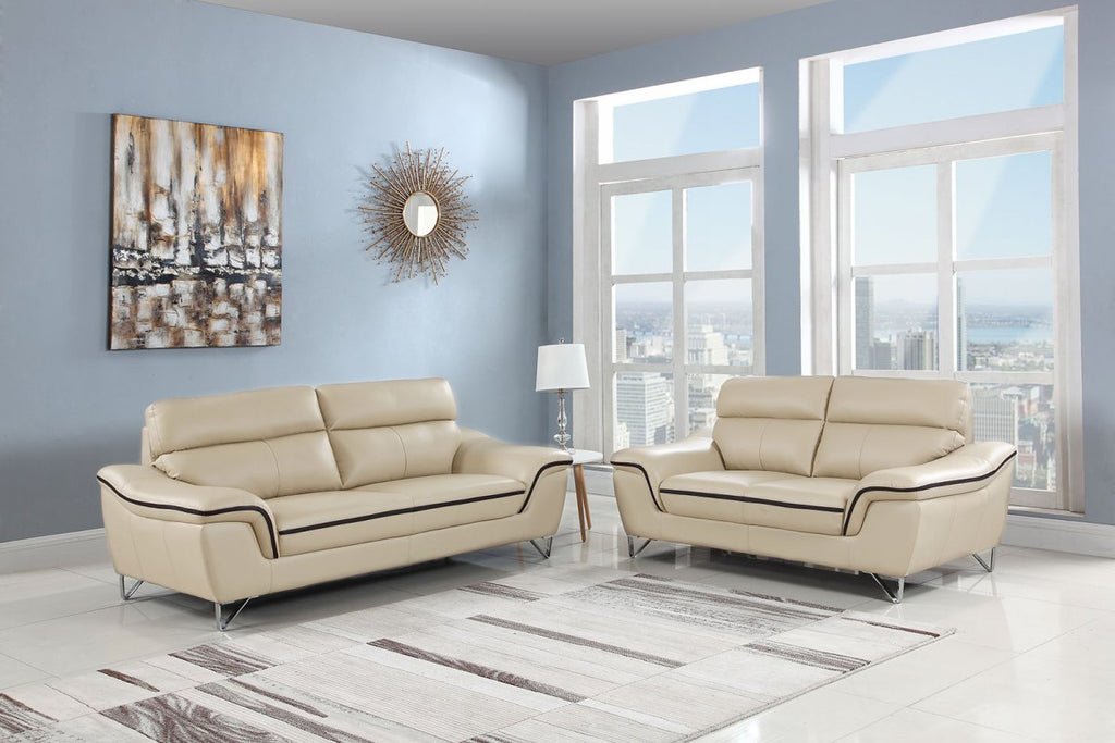 69'' X 36''  X 40'' Modern Beige Leather Sofa And Loveseat - Deals Kiosk