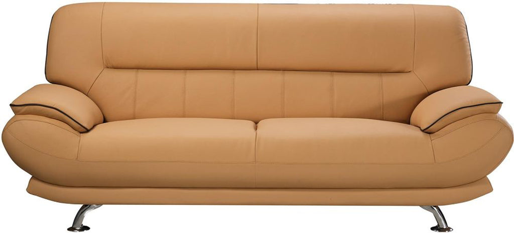 Leather Upholstered Wooden Sofa with Bustle Cushion Back and  Pillow Top Armrest, Yellow - Deals Kiosk