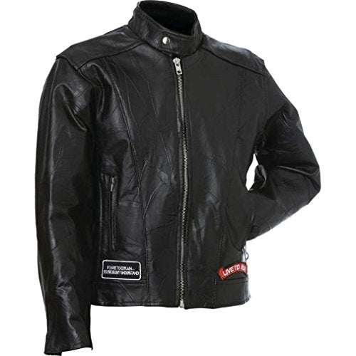 Diamond Plate Rock Design Genuine Buffalo Leather Motorcycle Jacket, Black, Medium - Deals Kiosk