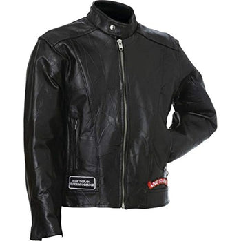 Diamond Plate Rock Design Genuine Buffalo Leather Motorcycle Jacket (Large) - Deals Kiosk
