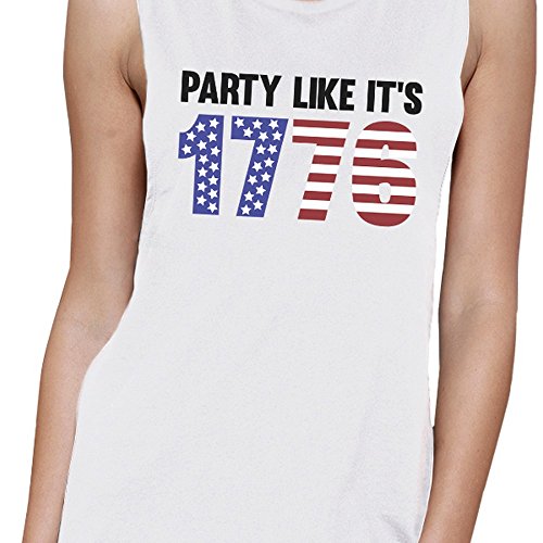 Party Like It's 1776 Funny 4th Of July Womens White Muscle T-Shirt - Deals Kiosk