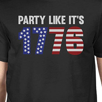 Party Like It's 1776 Mens Black Short Sleeve Cotton Shirt Crewneck - Deals Kiosk