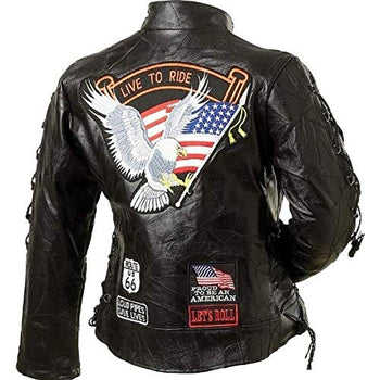 Ladies' Rock Design Genuine Buffalo Leather Motorcycle Jacket - Deals Kiosk