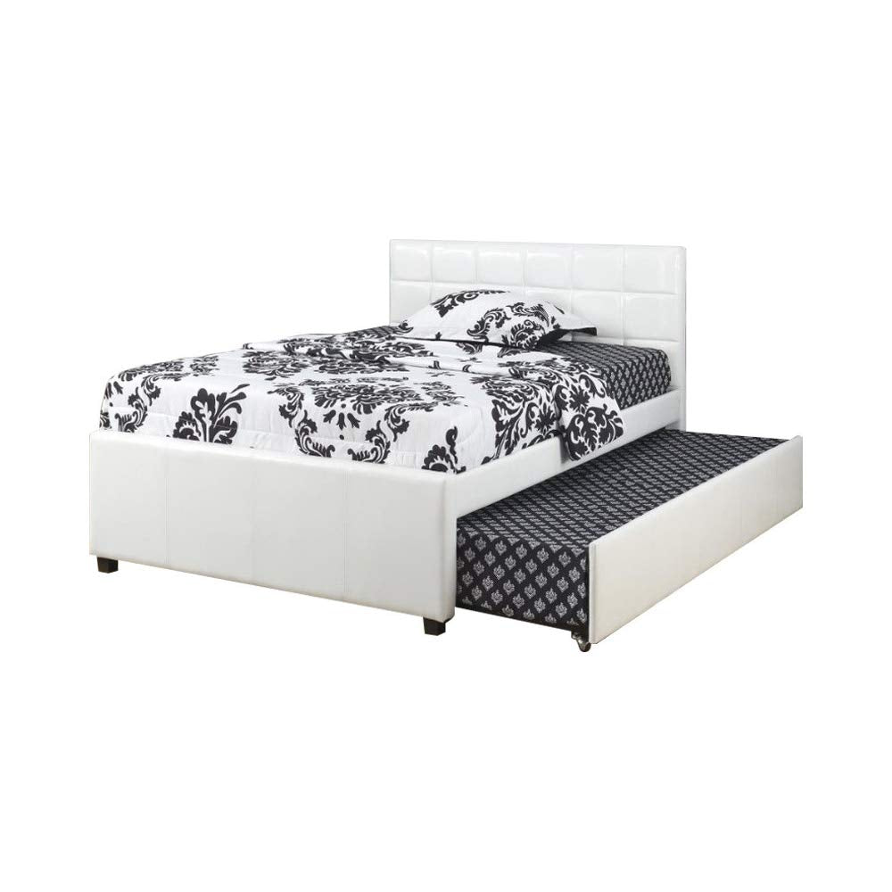 Multiutility Twin Bed With Trundle Squ Tufted Head Boards, White - Deals Kiosk