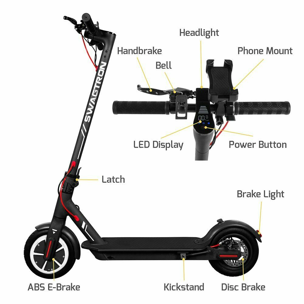 Swagtron High Speed Electric Scooter 8.5” Cushioned Tires Cruise Control SG-5S - Deals Kiosk