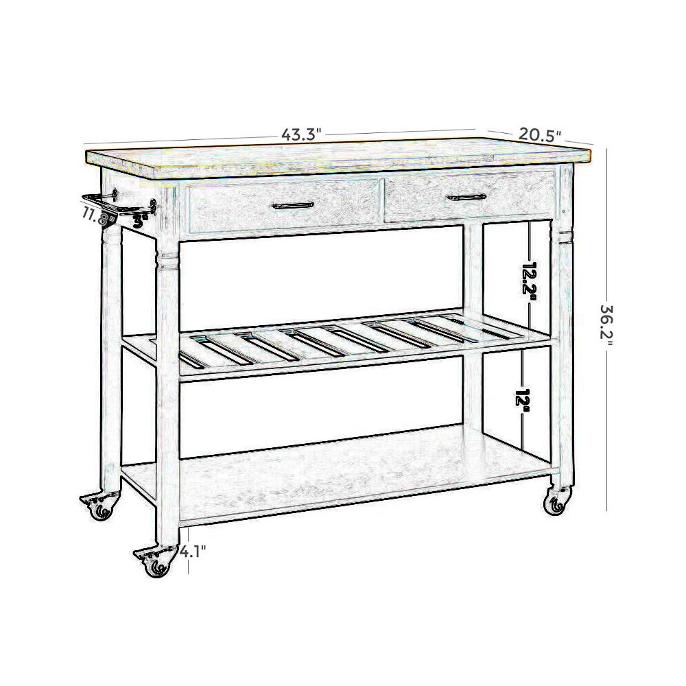 Dual Finish Wooden Kitchen Cart with Two Open Shelves and Two Storage Drawers, Brown - Deals Kiosk