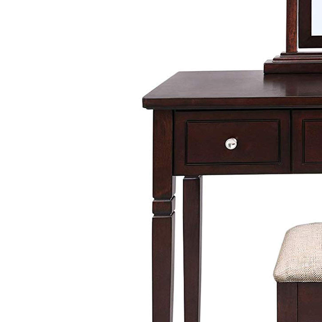 Wooden Vanity Set with 3 Drawers and Adjustable Mirror, Brown - Deals Kiosk