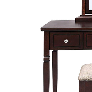 Wooden Vanity Set with 3 Drawers and Adjustable Mirror, Brown - Deals Kiosk