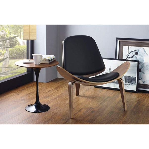 Leatherette Upholstered Wooden Accent Chair with Scooped Seat, Brown and Black - Deals Kiosk