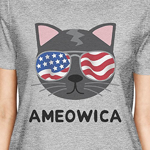 Ameowica Womens Graphic Tee Cute Cat Design Tee For 4th Of July - Deals Kiosk