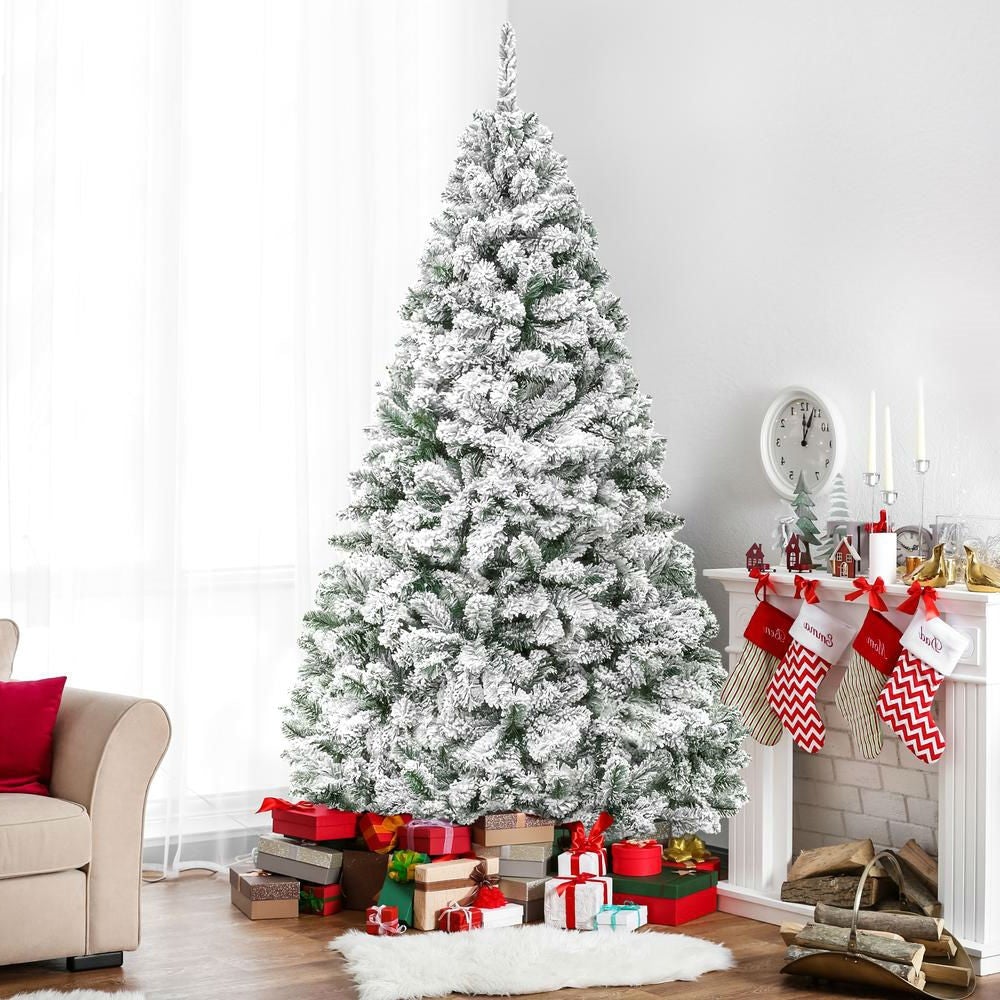 6 Foot Easy Set Up Snow Flocked Faux Pine Christmas Tree with Metal Stand - Deals Kiosk