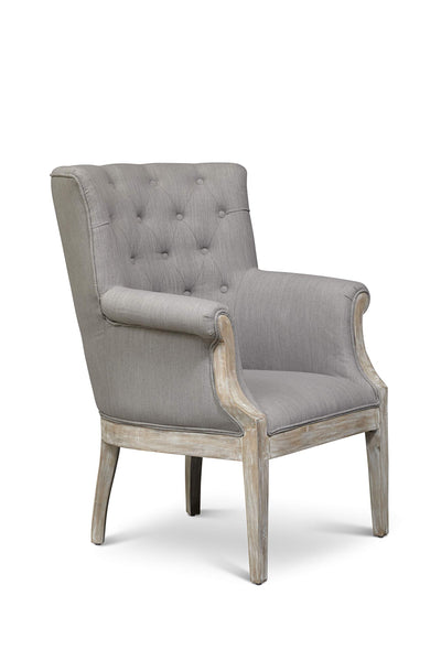 Fabric Upholstered Wooden Accent Chair With Button Tufted Back, Cream and Brown - Deals Kiosk