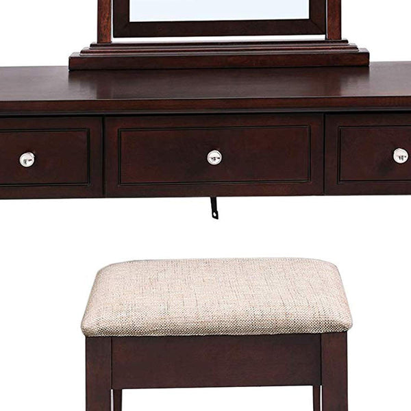 Wooden Vanity Set with 3 Drawers and Adjustable Mirror, Brown - Deals Kiosk