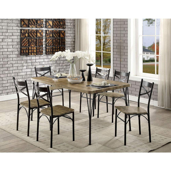 7Piece Wooden Dining Table Set In Gray and Weathered Brown - Deals Kiosk