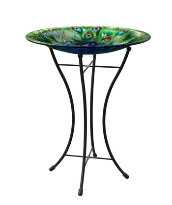 Peacock Glass Bird Bath With Stand - Deals Kiosk