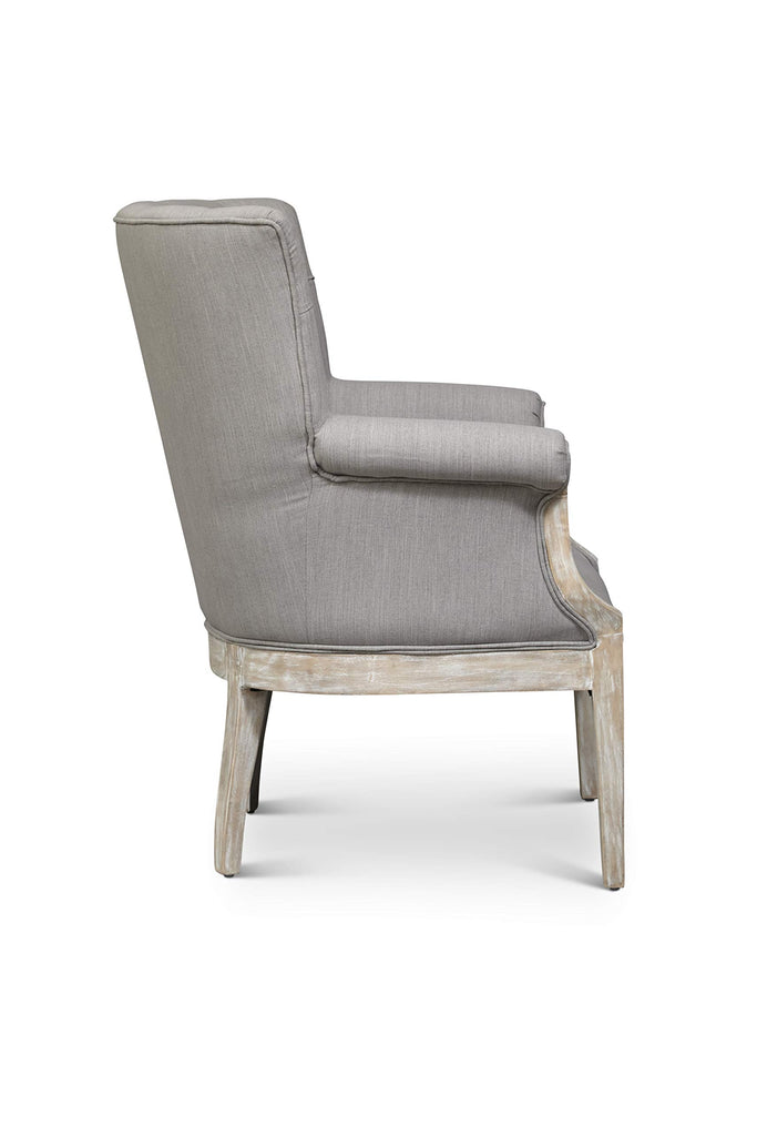 Fabric Upholstered Wooden Accent Chair With Button Tufted Back, Cream and Brown - Deals Kiosk