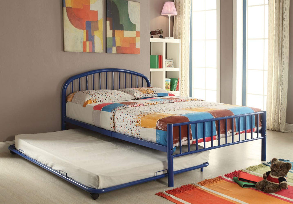 Metal Full Bed In Slatted Style, Blue - Deals Kiosk