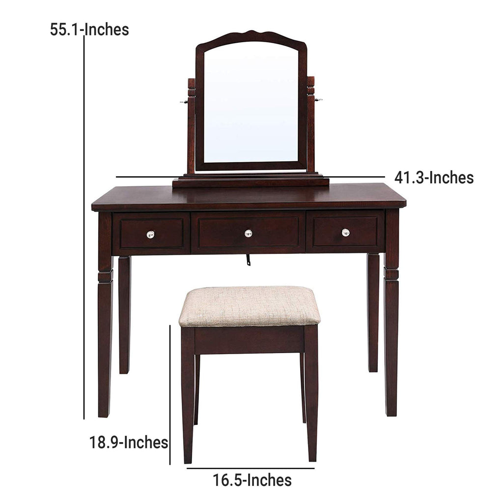 Wooden Vanity Set with 3 Drawers and Adjustable Mirror, Brown - Deals Kiosk