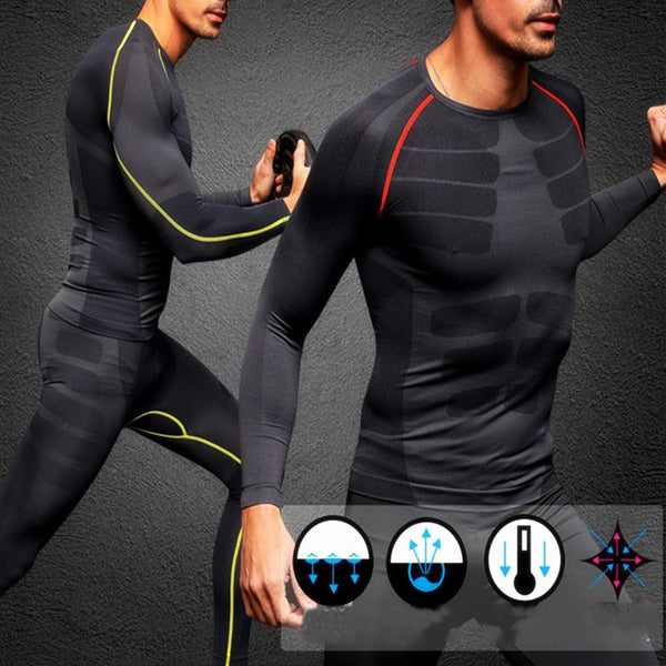 Men's Compression Long Sleeve Sports Tight Shirts Fitness Gym Running Base Layer Tops - Deals Kiosk