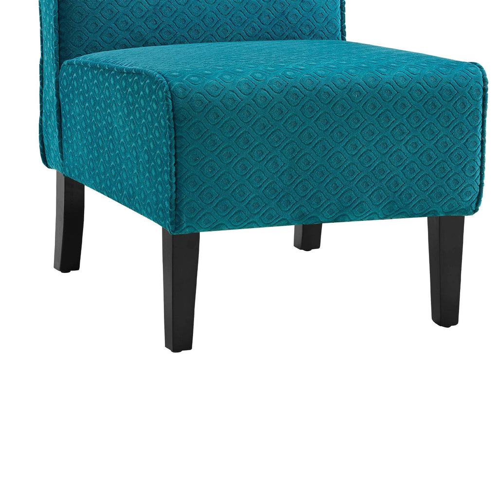 Button Tufted Slipper Chair with Wooden Legs, Blue and Brown - Deals Kiosk