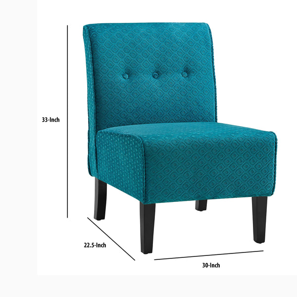 Button Tufted Slipper Chair with Wooden Legs, Blue and Brown - Deals Kiosk