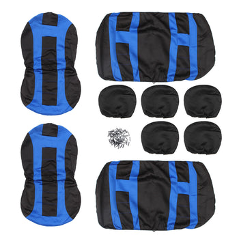 Universal Car Seat Covers Front Rear Protectors 9 Piece Set Washable Blue & Black - Deals Kiosk