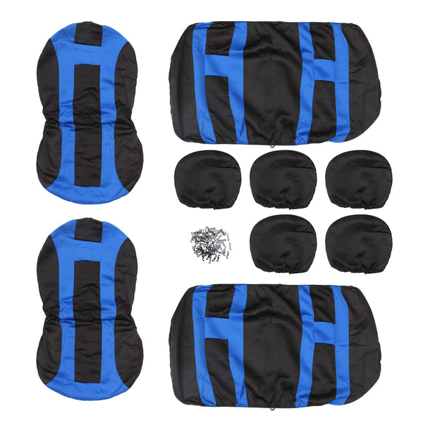 Universal Car Seat Covers Front Rear Protectors 9 Piece Set Washable Blue & Black - Deals Kiosk