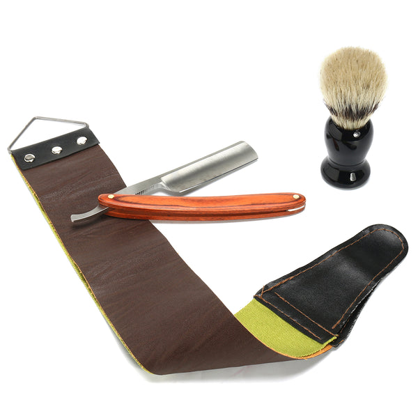 4Pcs Shaver Kit Cut Throat Straight Razor Shaving Brush Strop Wooden Box Gift Set - Deals Kiosk