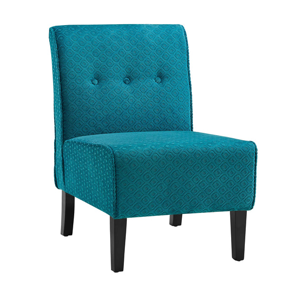 Button Tufted Slipper Chair with Wooden Legs, Blue and Brown - Deals Kiosk