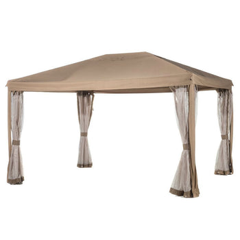 10ft x 12ft Solid Steel Gazebo Patio Canopy with Mosquito Netting in Tan Brown