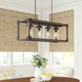 4 Light Adjustable Dimmable Rectangle Chandelier with Wrought Iron Accents - Deals Kiosk