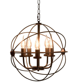 5 Light Modern Black Iron Sphere Modern Chandelier - Deals Kiosk