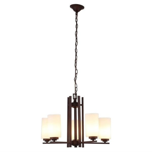 Farmhouse Dimmable Bronze 5 Column Lights Metal Wood Chandelier - Deals Kiosk