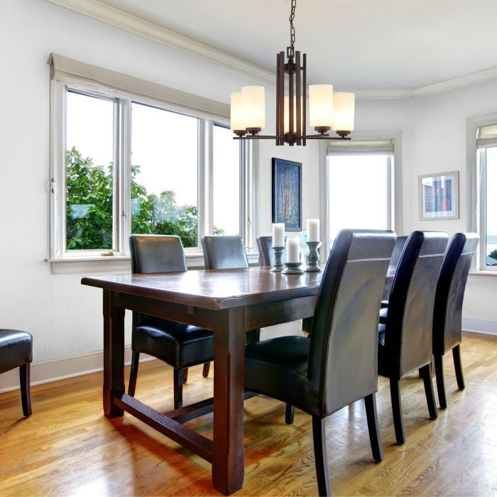 Farmhouse Dimmable Bronze 5 Column Lights Metal Wood Chandelier - Deals Kiosk