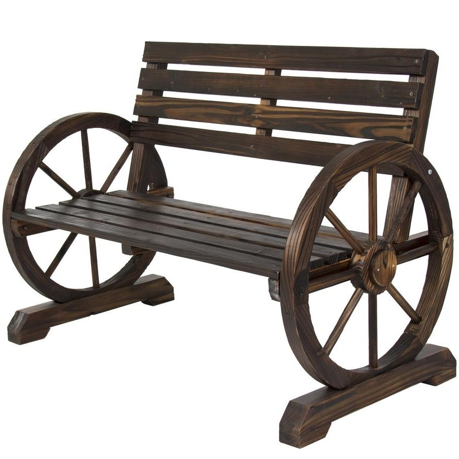 2 Person Farmhouse Wagon Wheel Wooden Bench - Deals Kiosk