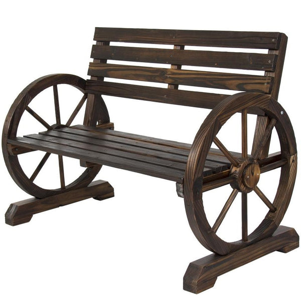 2 Person Farmhouse Wagon Wheel Wooden Bench - Deals Kiosk