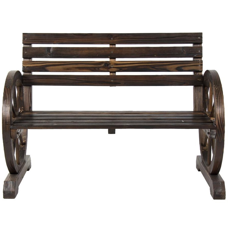 2 Person Farmhouse Wagon Wheel Wooden Bench - Deals Kiosk