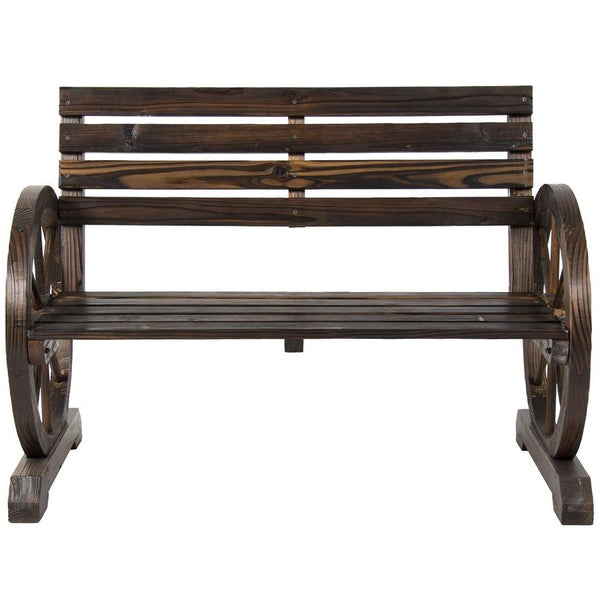 2 Person Farmhouse Wagon Wheel Wooden Bench - Deals Kiosk