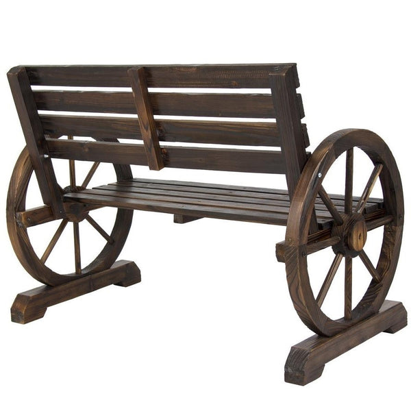 2 Person Farmhouse Wagon Wheel Wooden Bench - Deals Kiosk