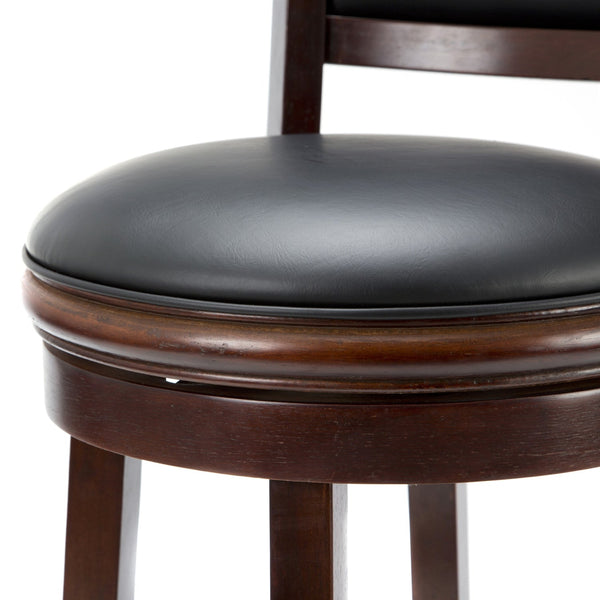 Cherry 29-inch Solid Wood Bar Stool with Faux Leather Swivel Seat - Deals Kiosk