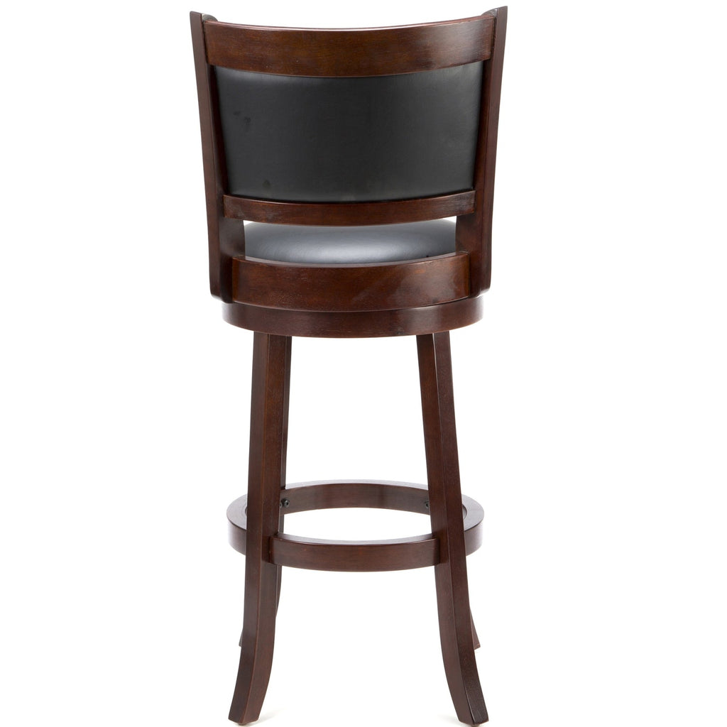Cherry 29-inch Solid Wood Bar Stool with Faux Leather Swivel Seat - Deals Kiosk