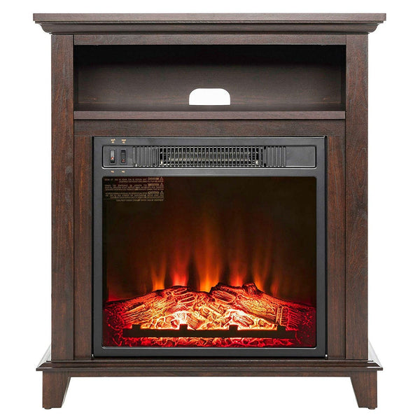 Freestanding Electric Fireplace Heater in Brown Wood Finish - Deals Kiosk