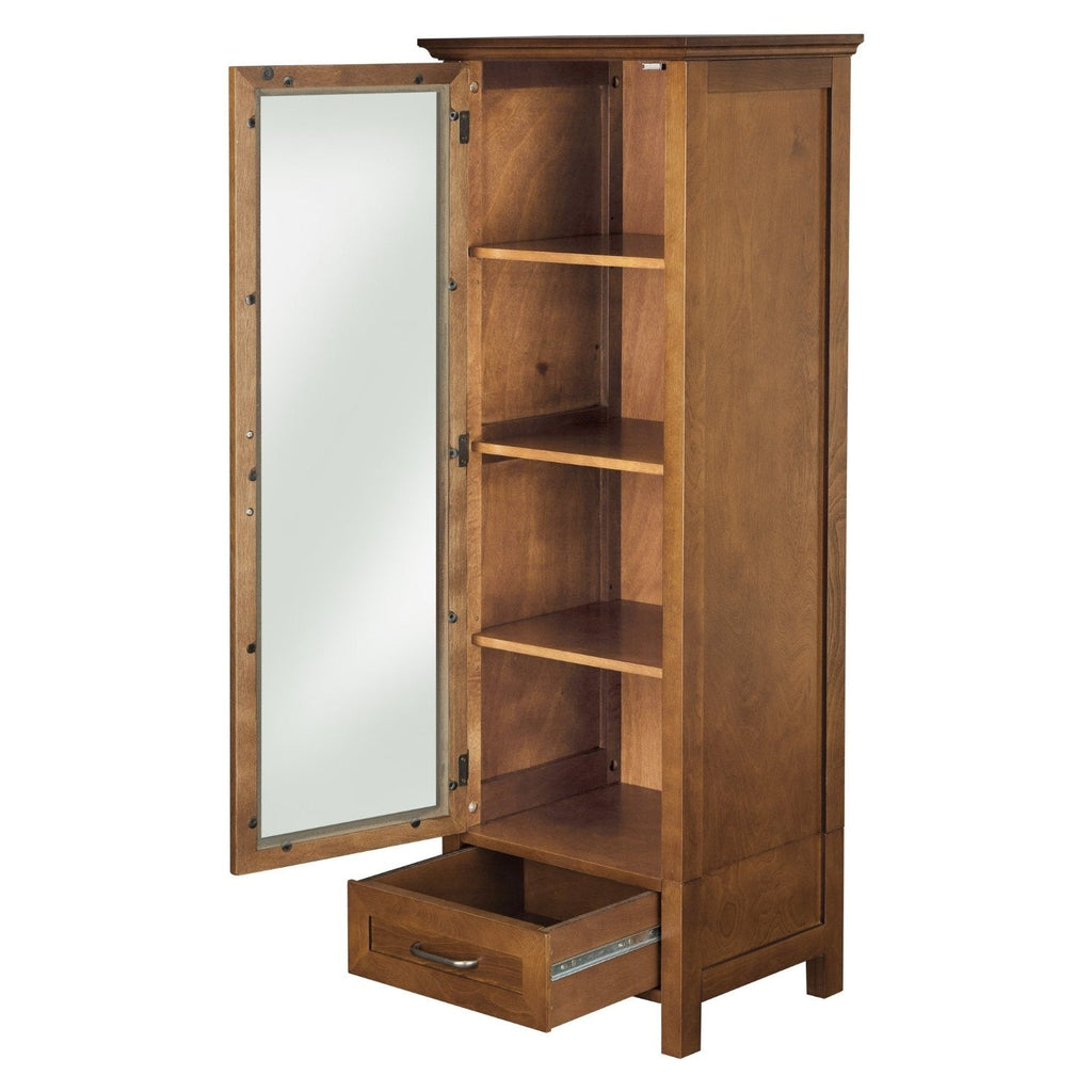 Oak Finish Linen Tower Glass Door Bathroom Storage Cabinet w/ Drawer - Deals Kiosk