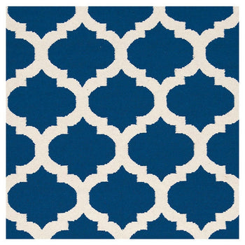 5' x 8' Flat Woven Wool Area Rug Handmade Blue White Trellis Pattern - Deals Kiosk