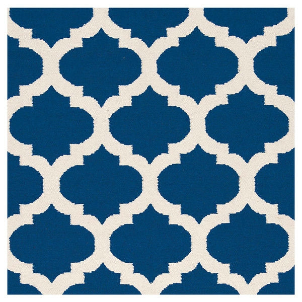 5' x 8' Flat Woven Wool Area Rug Handmade Blue White Trellis Pattern - Deals Kiosk