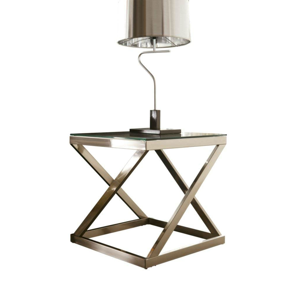 Modern Glass Top Metal Frame End Table Nightstand - Deals Kiosk