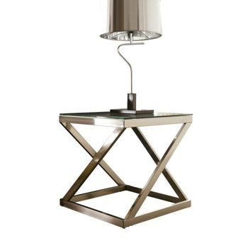 Modern Glass Top Metal Frame End Table Nightstand - Deals Kiosk